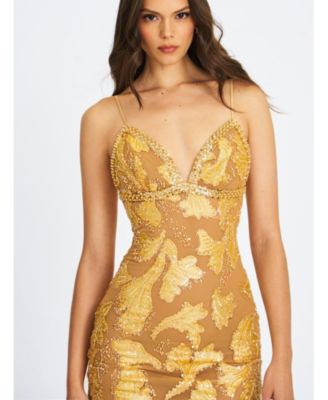 Women's Edie Gold Beaded Sequin Midi Pencil Dress