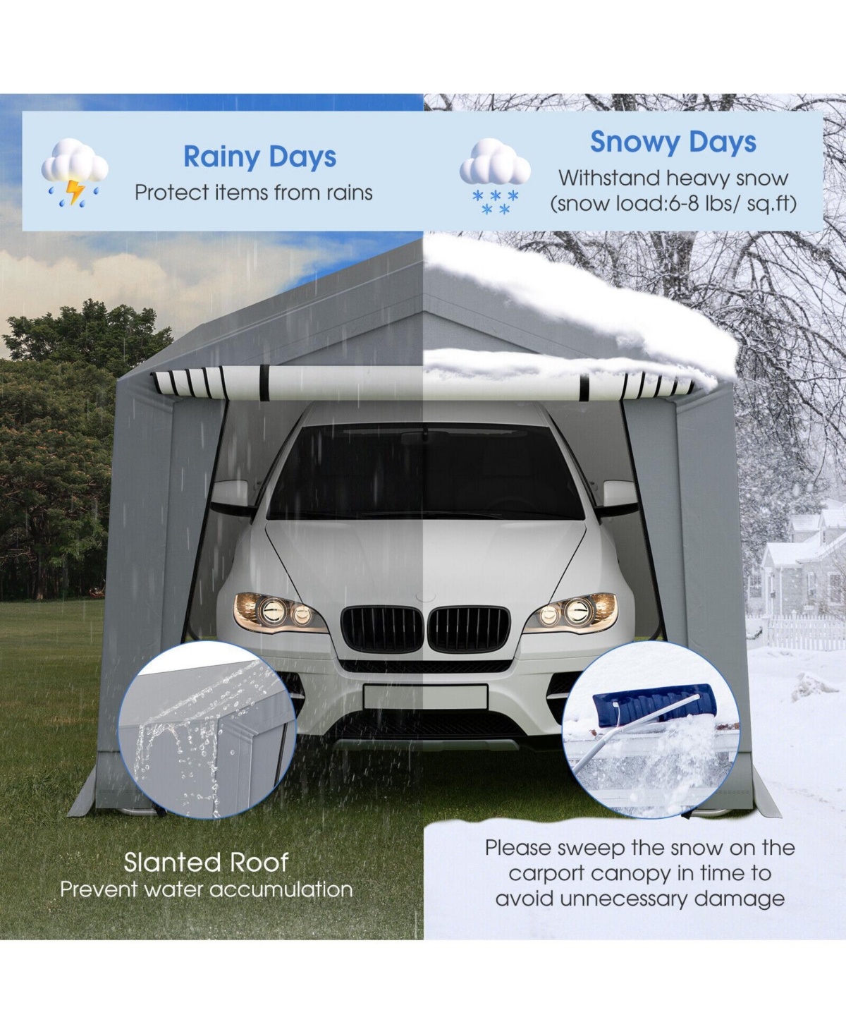 Akiudex 10 x 16 feet outdoor heavy-duty carport with 2 doors