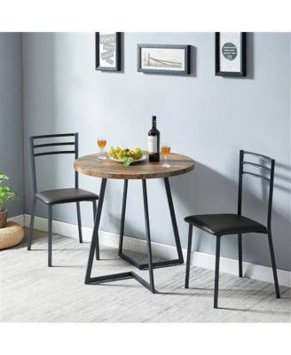 Modern 3-Piece Dining Set with Round Wood Table and 2 Chairs for Small Spaces