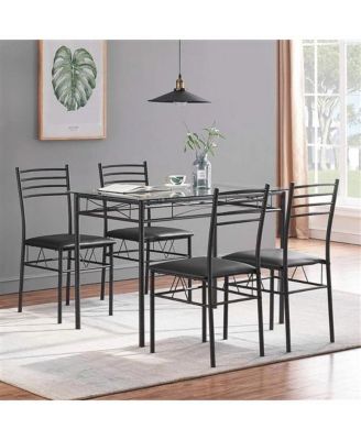 Rectangular Glass Dining Table with 4 Chairs, Contemporary 5-Piece Set