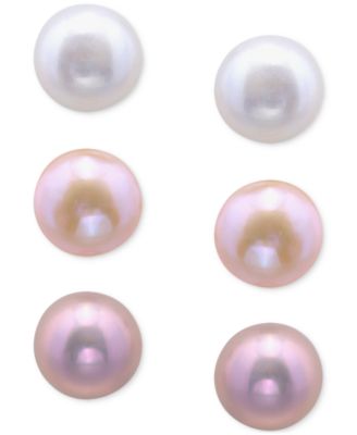 Giani Bernini - 3-Pc. Set Freshwater Pearl Stud Earrings in Sterling Silver