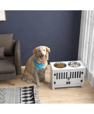 37 in-L White Elevated Dog Bowls Storage Cabinet Raised Dog Bowl Stand Feeding Station