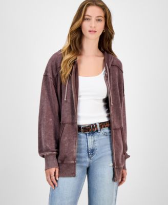 Pink Rose - Juniors' Zip-Front Hooded Sweatshirt