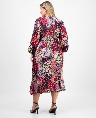 Plus Size Ruffle Hem Printed Faux-Wrap Dress