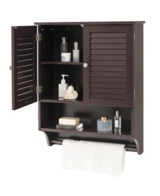 Louvered Door Bathroom Medicine Cabinet with Towel Bar and Wall-Mounted Design