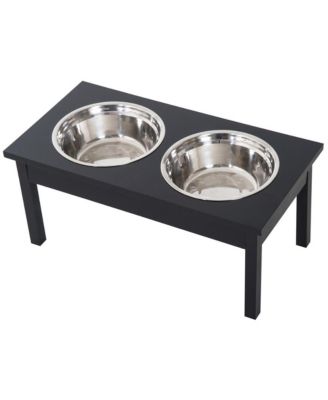 23in Black Wooden Dog Food Bowls Heavy Duty Pet Elevated Feeding Station