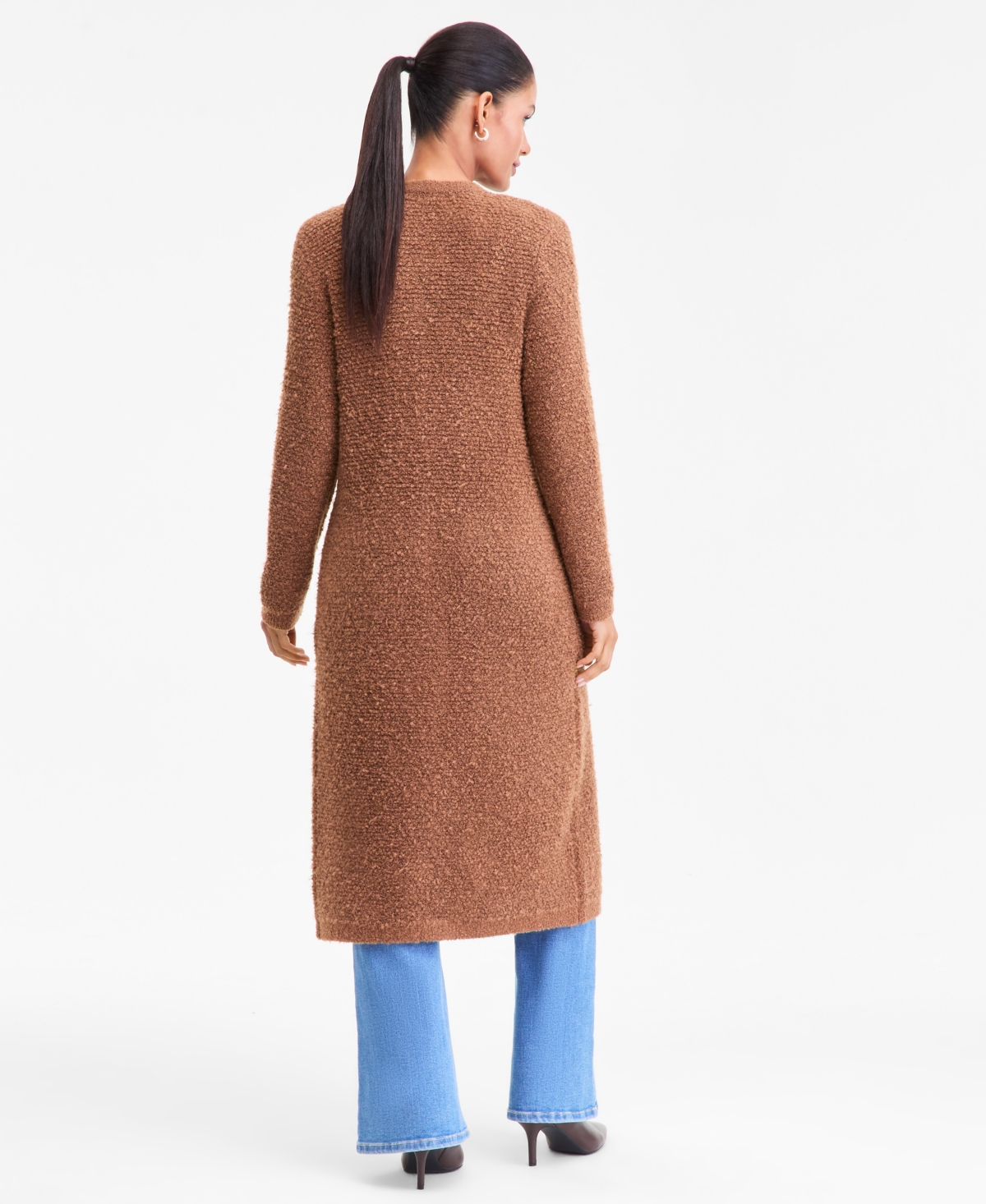 Inc International Concepts Women's Boucle Duster Cardigan, Macy's Exclusive In Brown