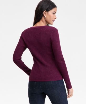 Women's Metallic-Knit V-Neck Sweater, Macy's Exclusive
