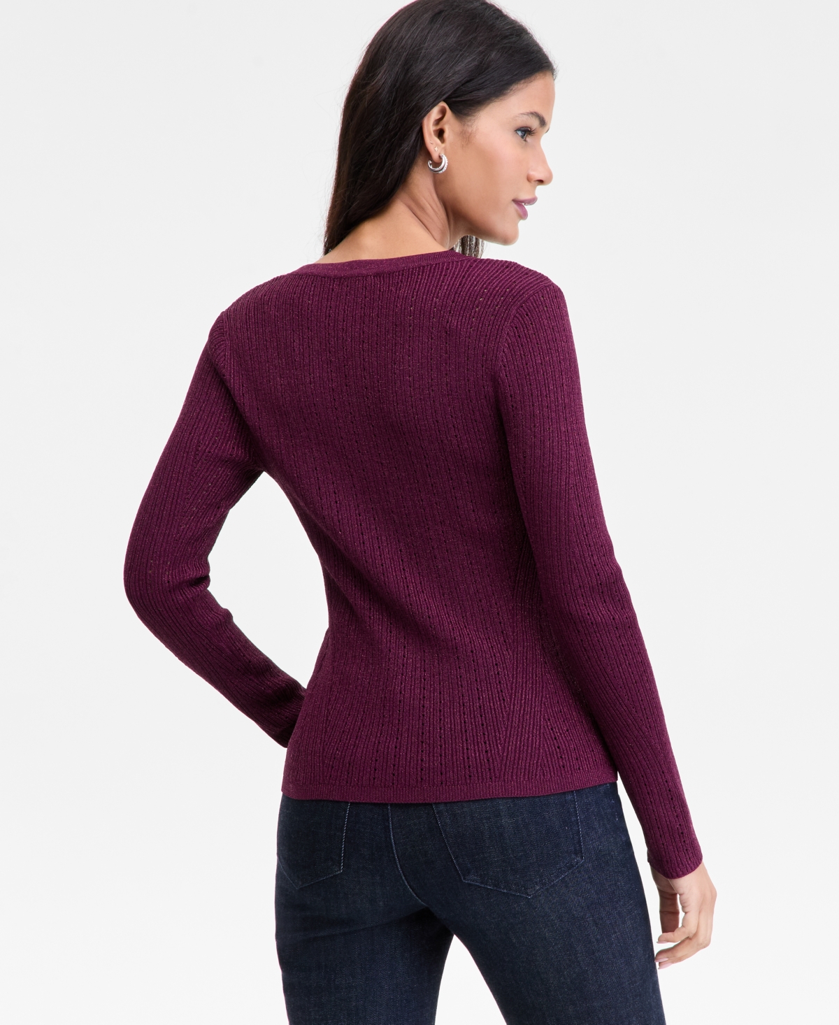 Inc International Concepts Women's Metallic-knit V-neck Sweater, Macy's Exclusive In Purple