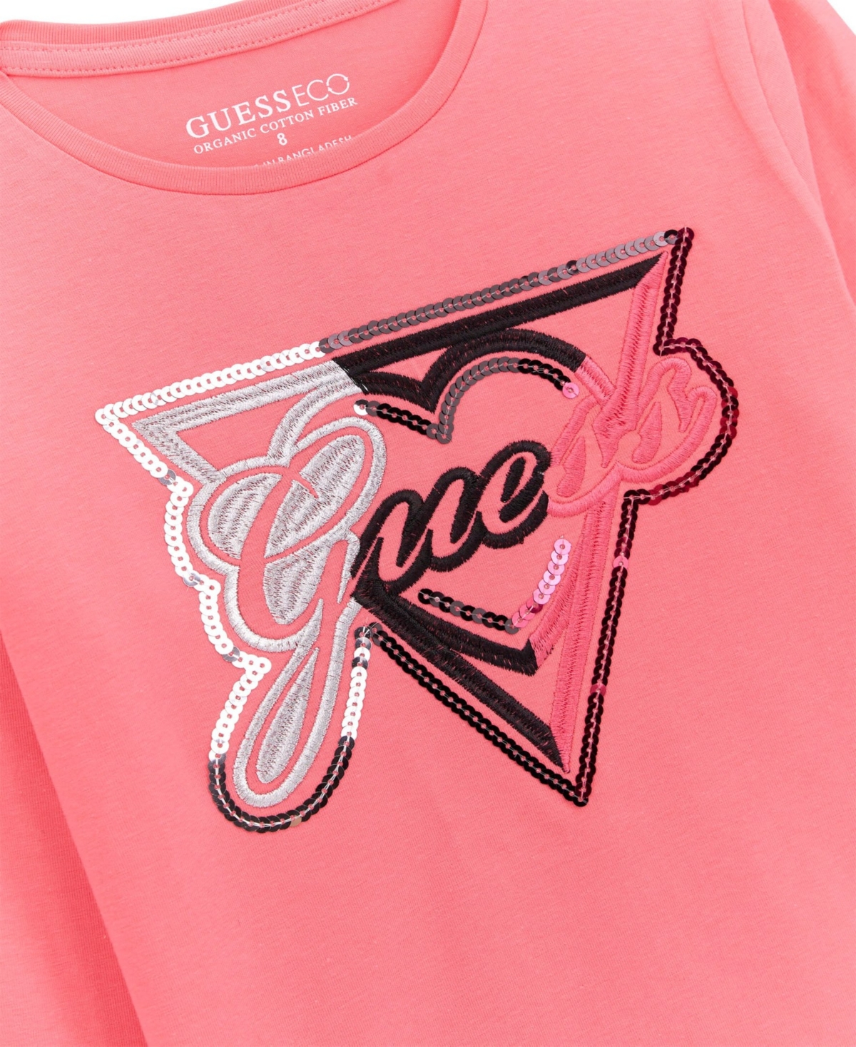 Guess Big Girls Long Sleeve Embroidered Sequin Logo T-Shirt