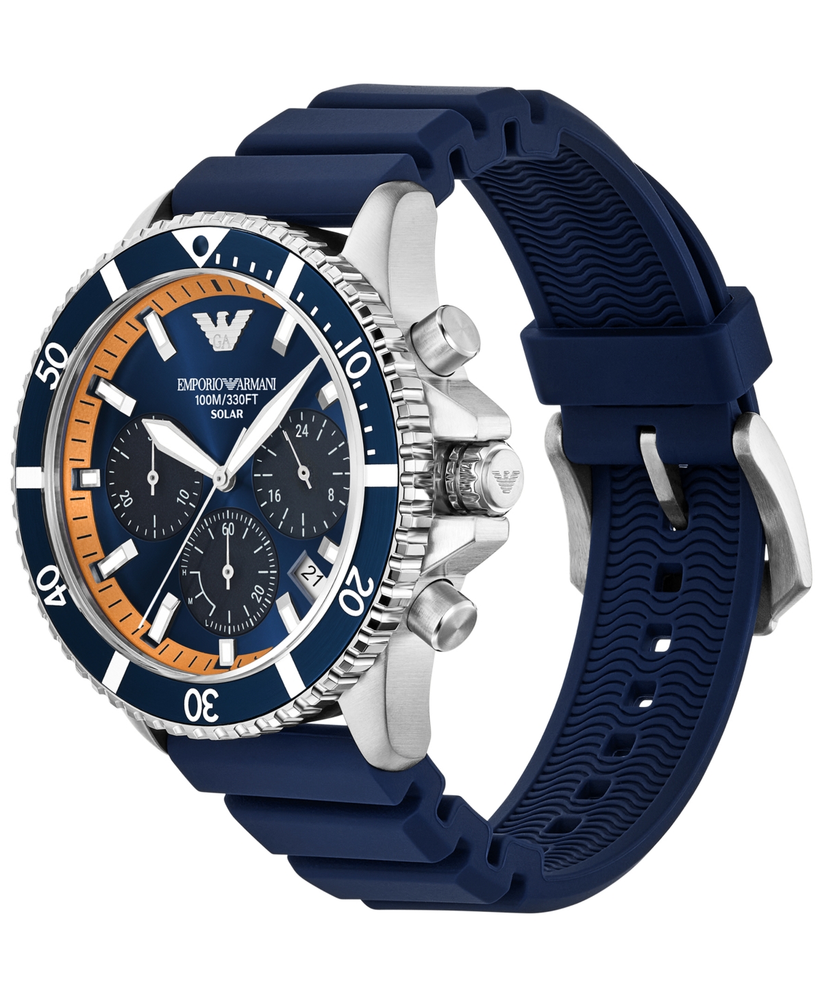 Emporio Armani Men's Chronograph World Explorer Solar Blue Silicone Strap Watch 43mm
