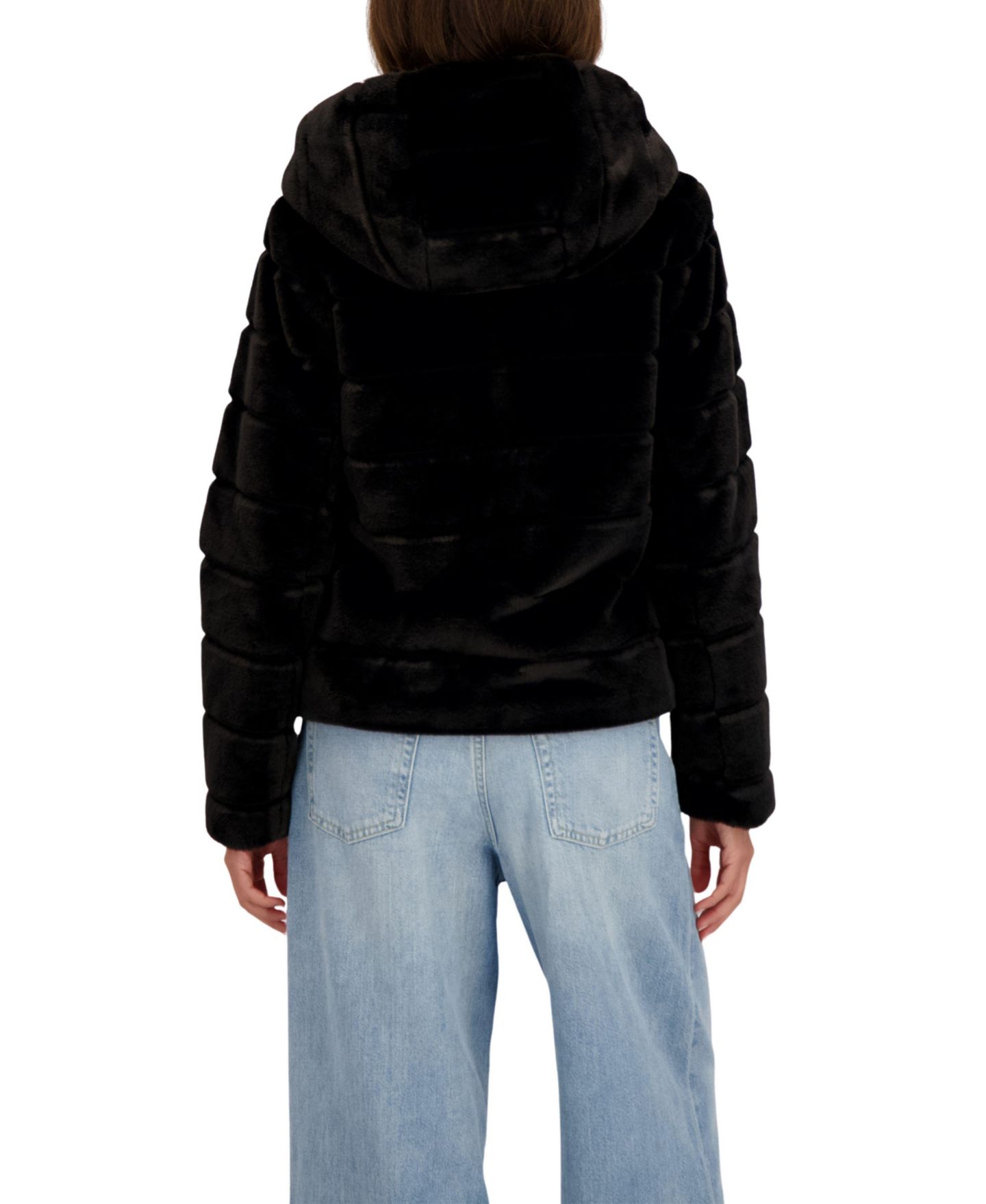 Женская куртка Sebby Collection Hooded Grooved Short Faux Fur, цвет: Чёрный — фото 2