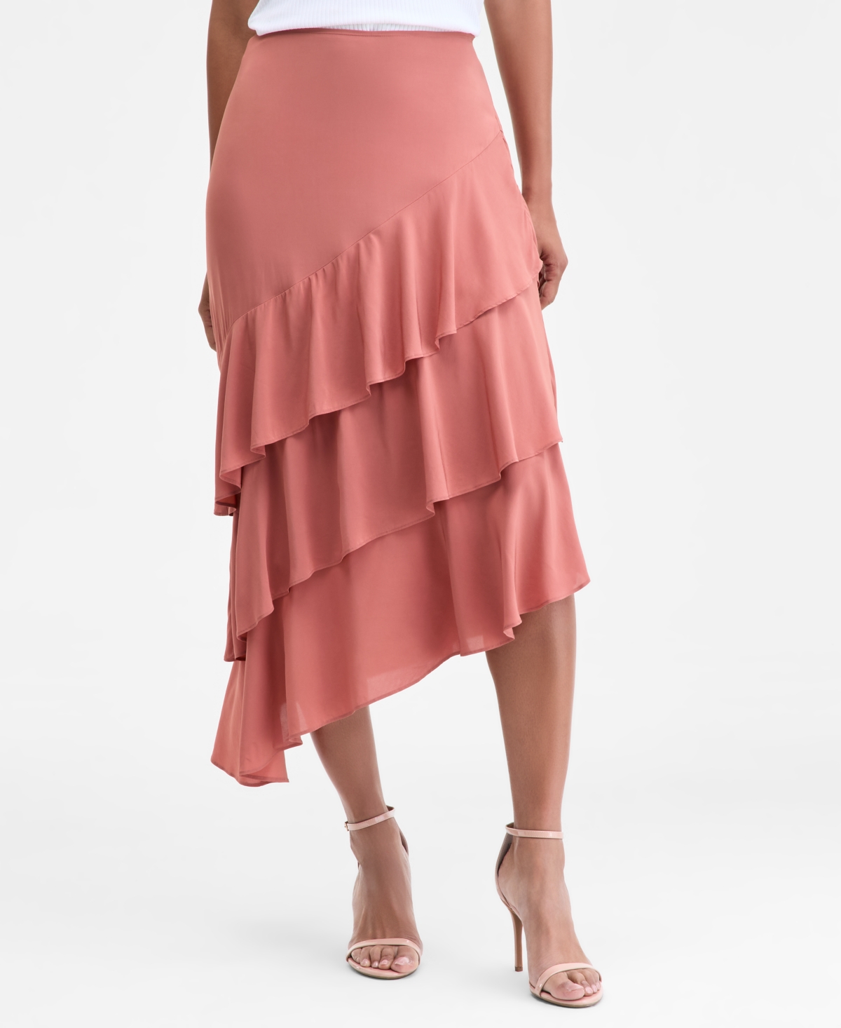 Inc International Concepts Women's Asymmetrical Ruffle Midi Skirt, Macy's Exclusive In Pink