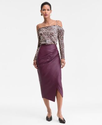 I.N.C. International Concepts - Women's Faux-Leather Draped Skirt