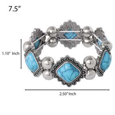 Turquoise and Silver Stretch Bracelet with Western Motif