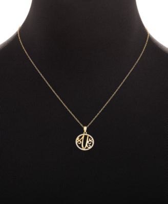 Cubic Zirconia Pav&eacute; Monogram U Pendant 18" Necklace in 18k Gold Over Sterling Silver, Created for Macy's