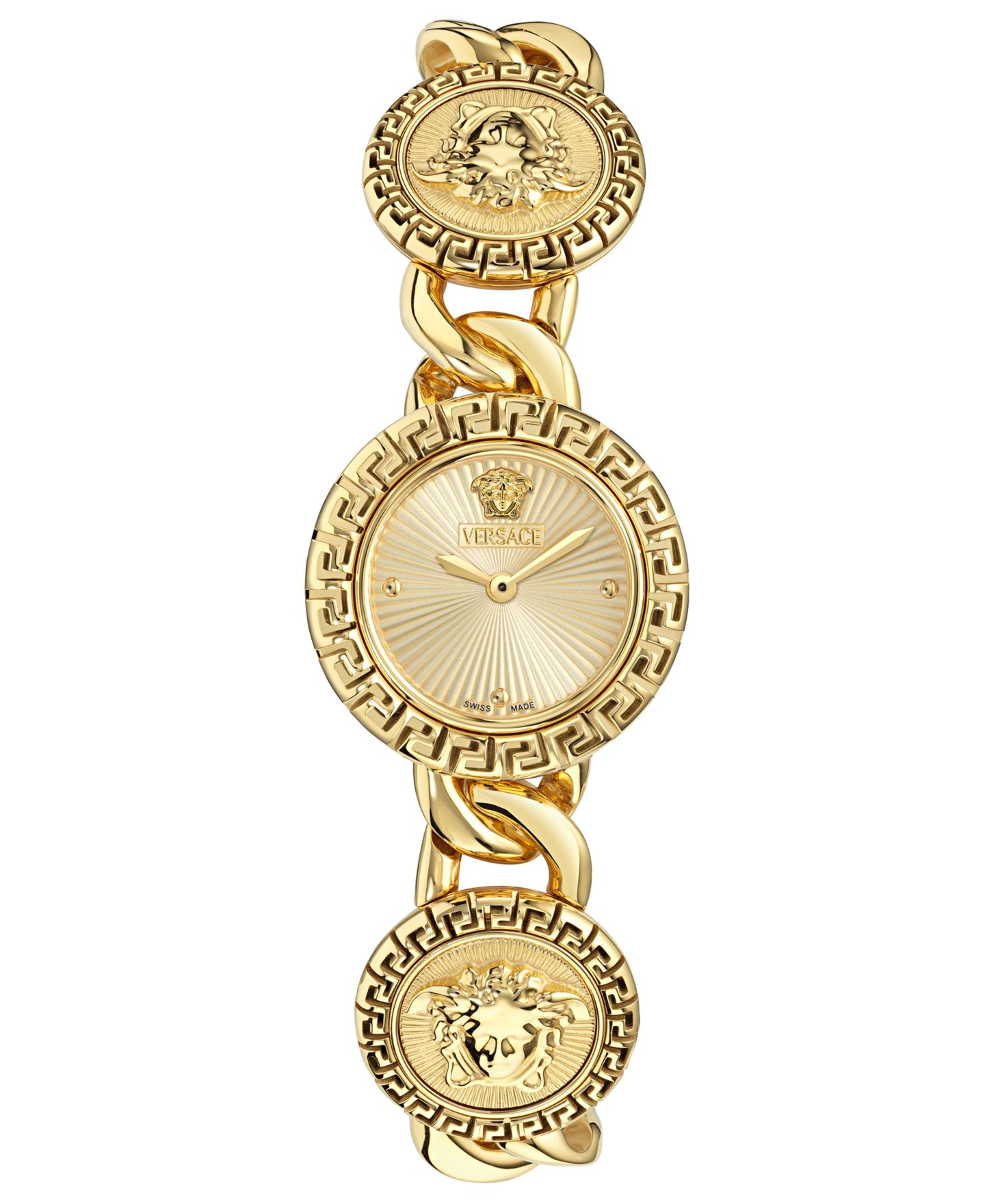 Женские часы Versace Swiss La Greca Stud Icon Gold Ion Plated Link Bracelet Watch 28mm — фото 1