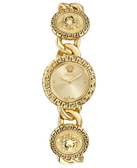 Женские часы Versace Swiss La Greca Stud Icon Gold Ion Plated Link Bracelet Watch 28mm