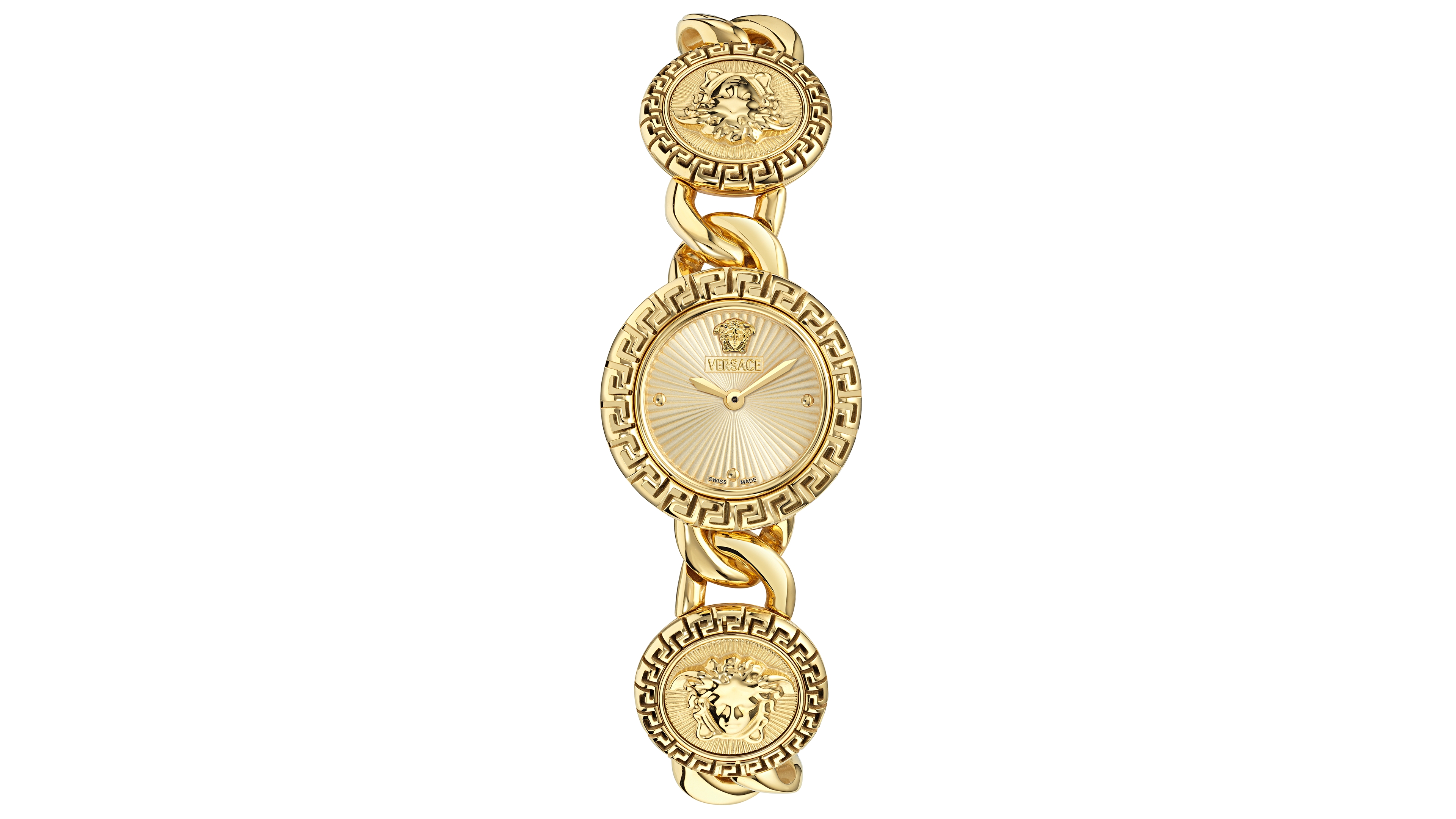 Versace Women's Swiss La Greca Stud Icon Gold Ion Plated Link Bracelet Watch 28mm