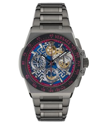 Men's Swiss Automatic Chronograph Greca Extreme Gunmetal Ion Plated Bracelet Watch 43mm