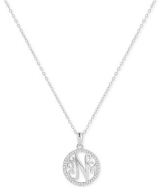 Giani Bernini - Cubic Zirconia N Initial Halo 18" Pendant Necklace in Sterling Silver