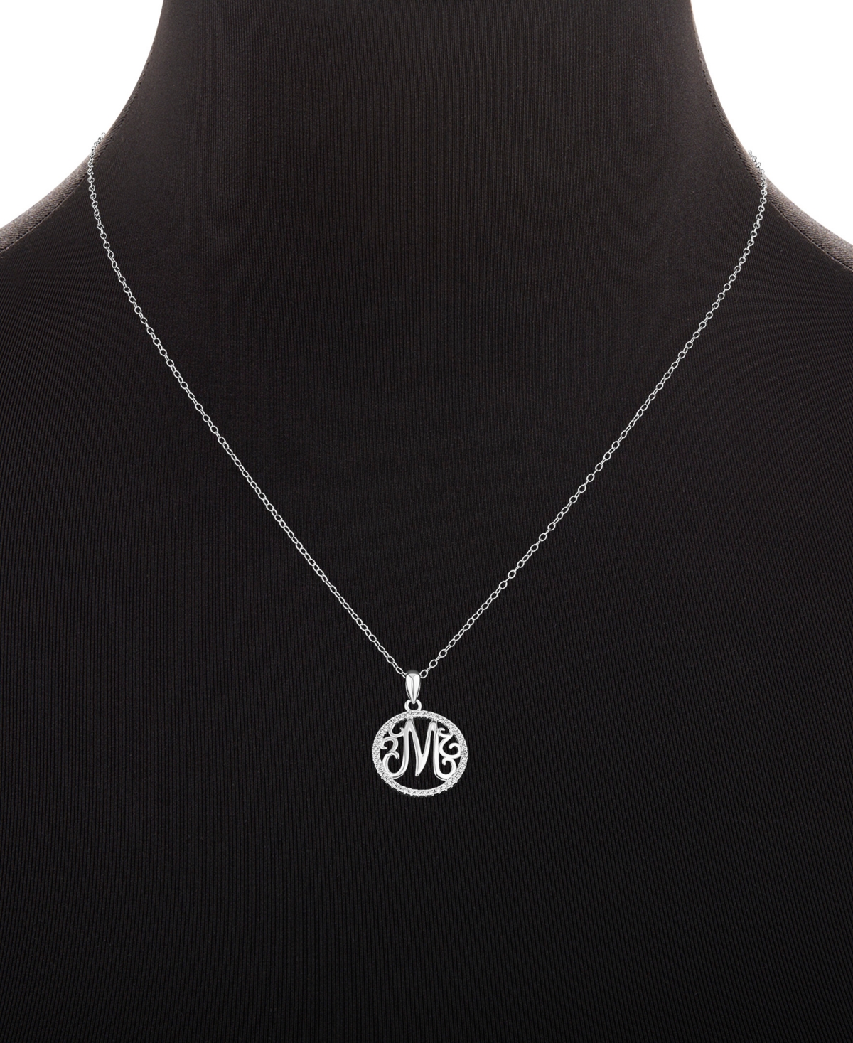 Giani Bernini Cubic Zirconia M Initial Halo 18" Pendant Necklace In Sterling Silver, Created For Macy's In Metallic