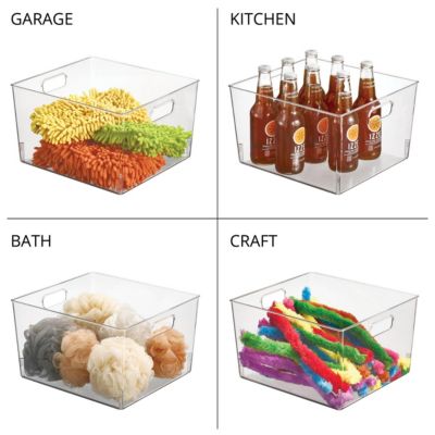 Plastic Bathroom Storage Organizer Bin with Handles, 8 Pack, Clear