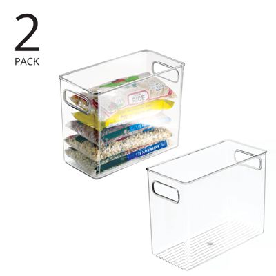 Tall Plastic Kitchen Storage Organizer Bin with Handles, 2 Pack, Clear, USA Made