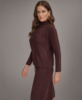 Women’s Mock-Neck Cashmere Sweater with Gold Contrast Trim