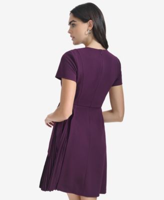 Petite Short Sleeve Side Pleat Midi Dress