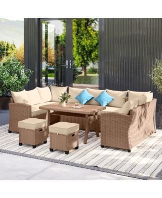 Patio Furniture Sectional Sofa w/ Ottomans & Table,