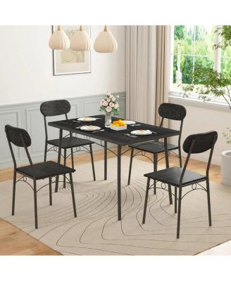 Modern Industrial 5-Piece Dining Set with Wood Top Table and 4 Chairs