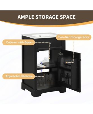 20" Bathroom Vanity Cabinet With Sink, Soft-Close Door, Storage Rack, and Adjustable Shelf