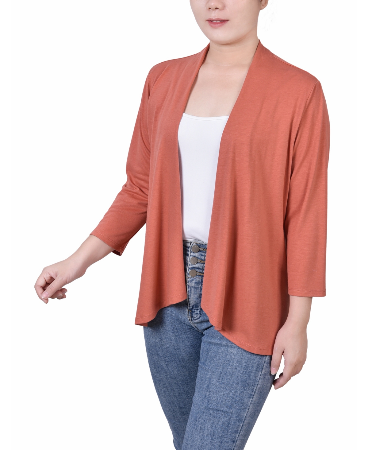 Ny Collection Petite Solid 3/4 Sleeve Cardigan Sweater In Multi