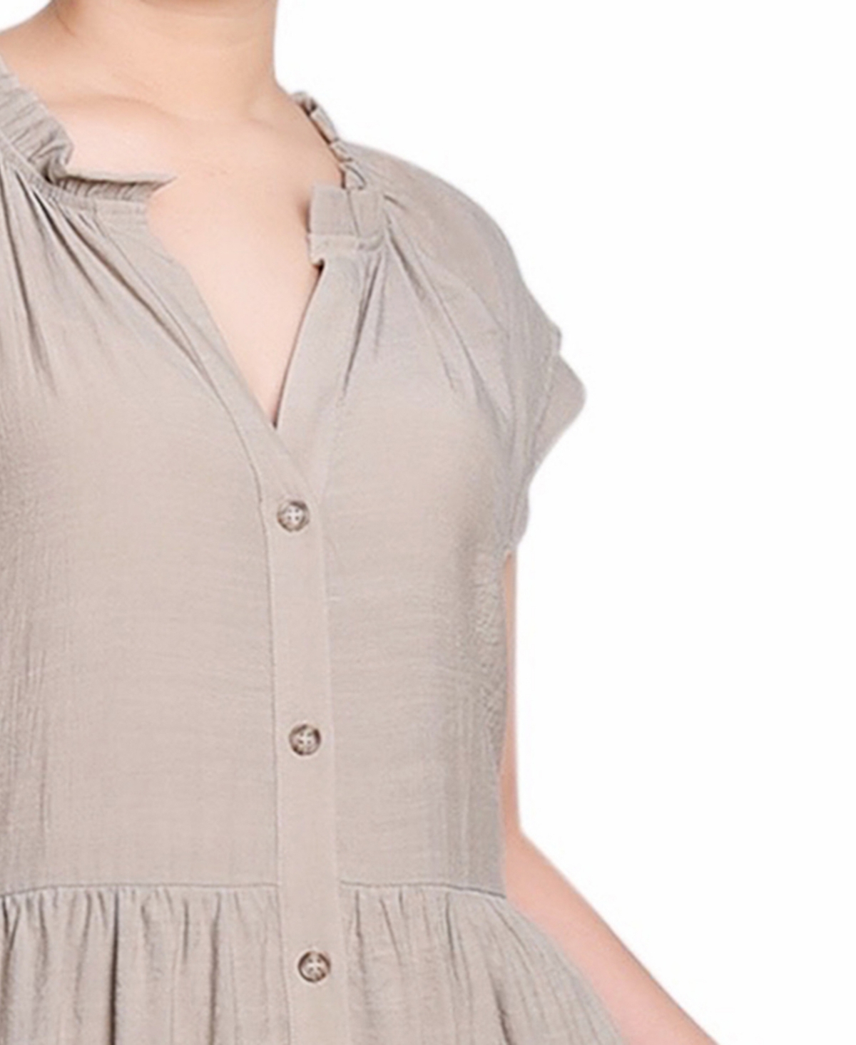 Ny Collection Petite Short Sleeve Midi Slubbed Dress In Neutral