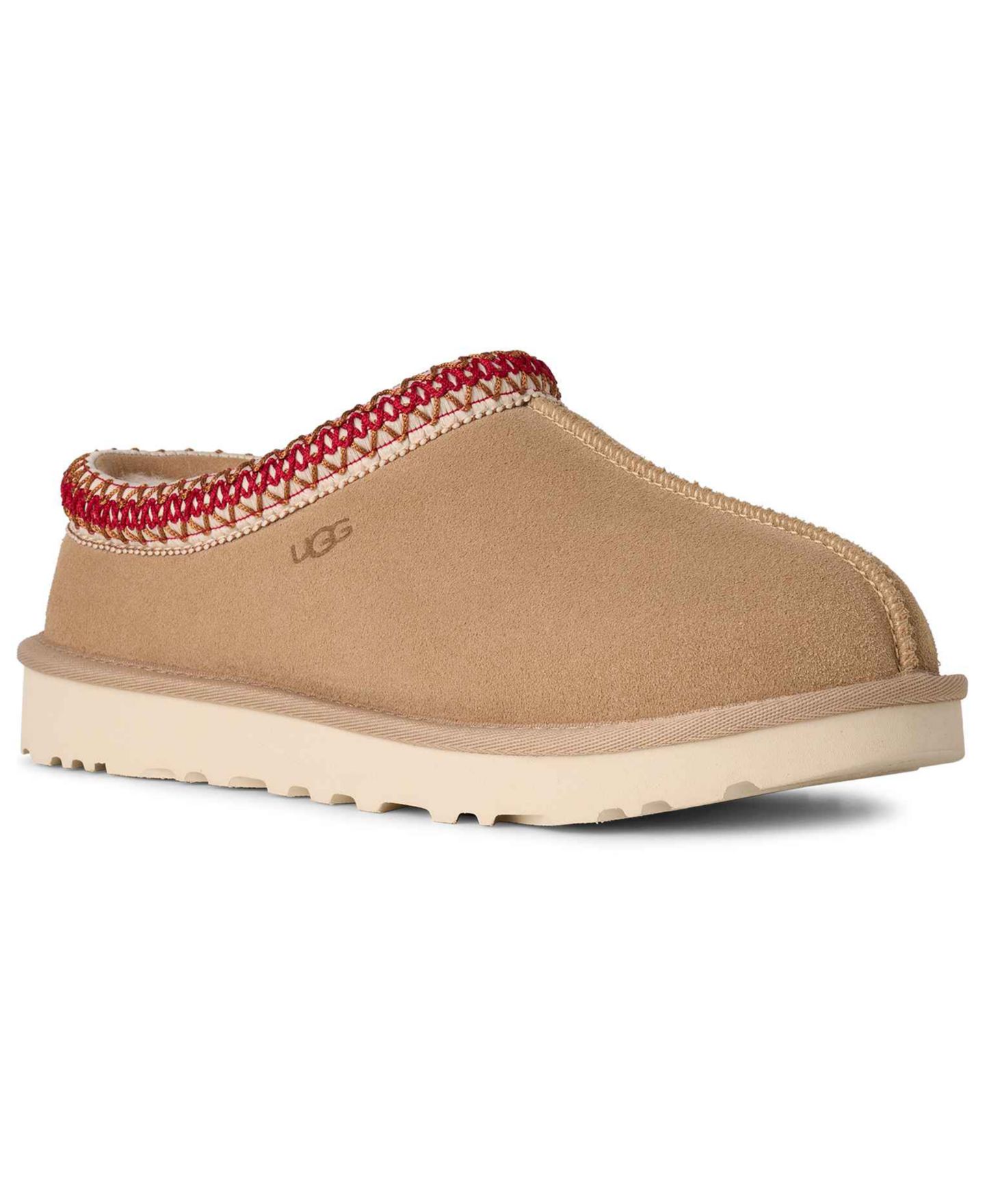 Женские тапочки UGG Tasman II Slip-On Slide, цвет: Песочный / Тёмный вишнёвый — фото 1