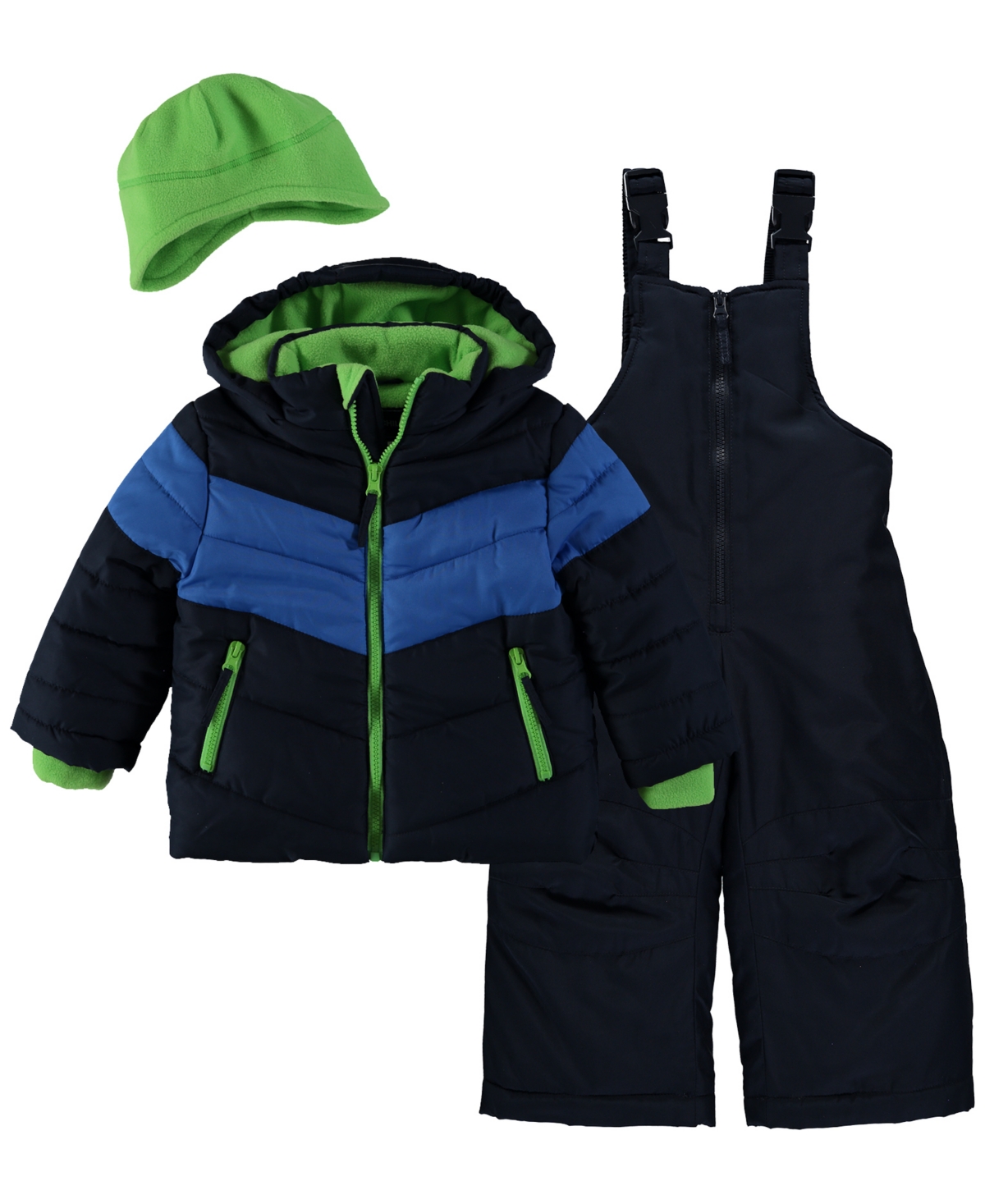S Rothschild & Co Baby Boys 3-piece Chevron Snowsuit Jacket, Ski Bib And Hat Set In Black