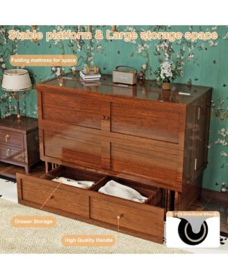 Murphy Bed Cabinet, Queen Murphy Bed with USB and Charging Ports, Cabinet with Drawer Includes Storage Cabinet, Queen Suit for Guest Room, Black Walnut(No Mattress