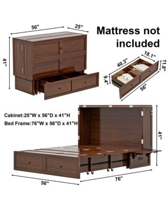 Murphy Bed Cabinet, Queen Murphy Bed with USB and Charging Ports, Cabinet with Drawer Includes Storage Cabinet, Queen Suit for Guest Room, Black Walnut(No Mattress