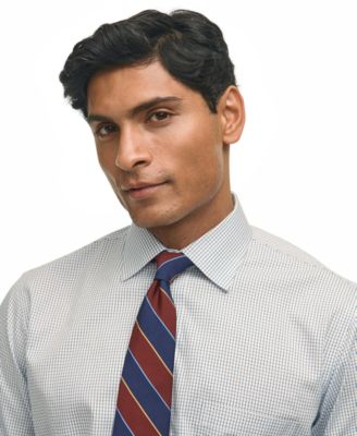 Men's Regular Fit Non-Iron Polo Button-Down Collar Blue Check Pinpoint Dress Shirt