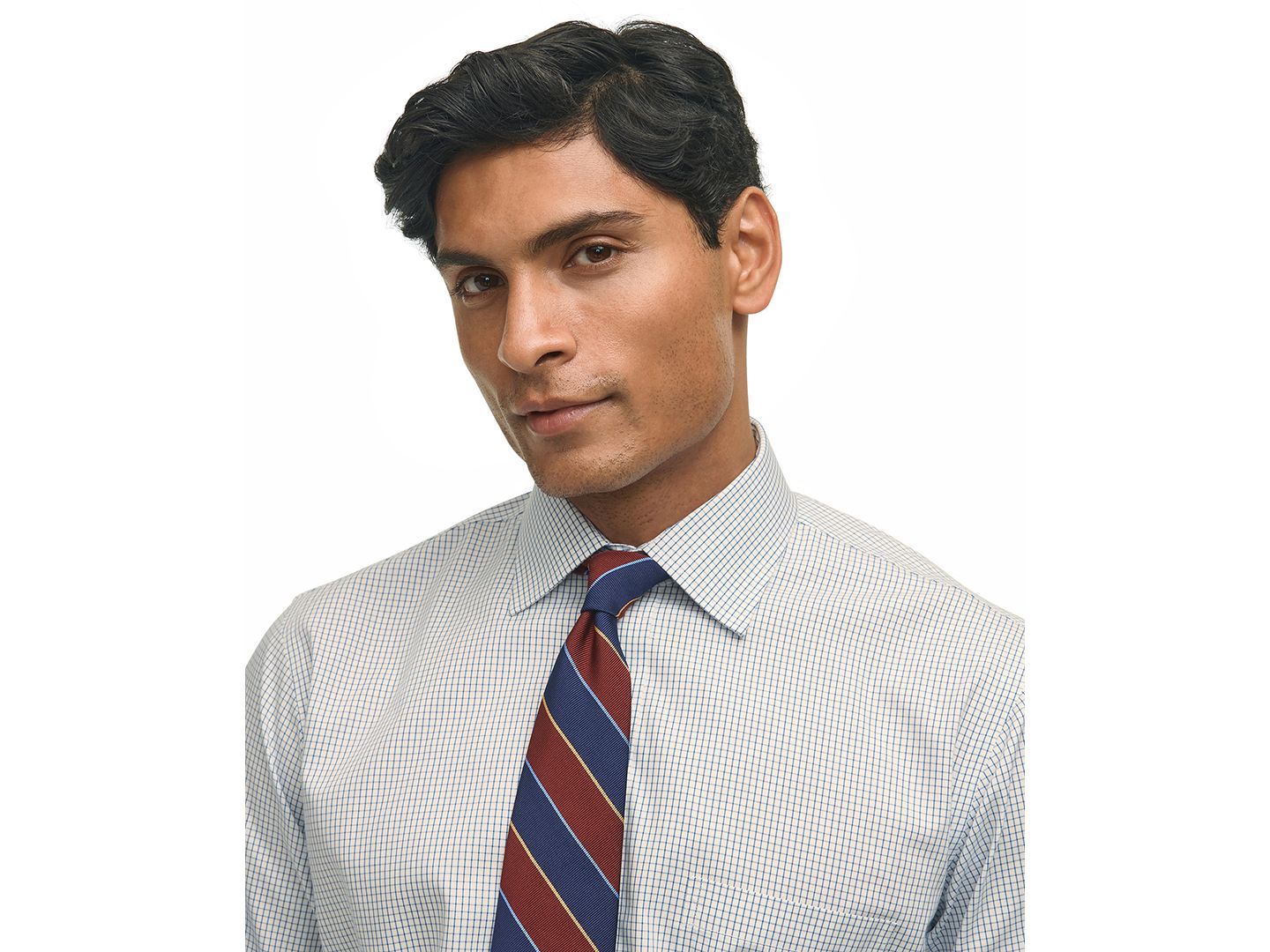 Мужские рубашки B By Brooks Brothers Regular Fit Non-Iron Polo Button-Down Collar Blue Check Pinpoint Dress Shirt, цвет: Синий — фото 3