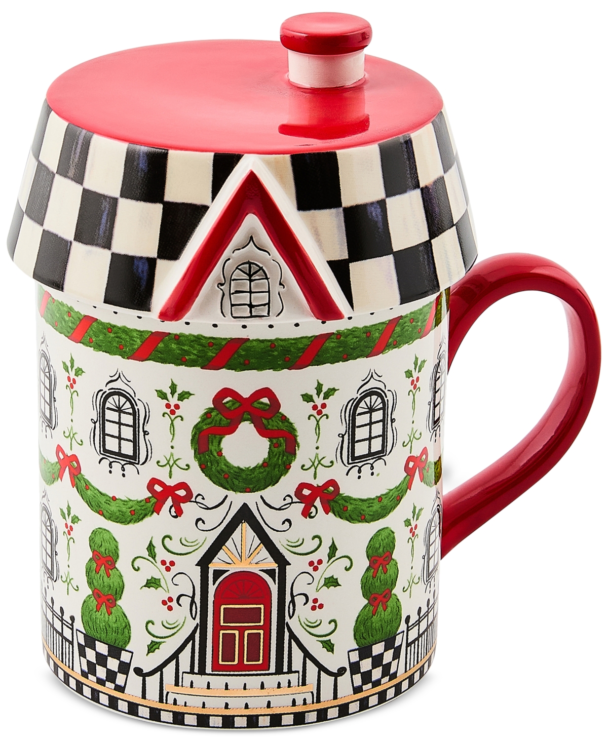 Mackenzie-childs Holly Village Ceramic Lidded Mug In Multi