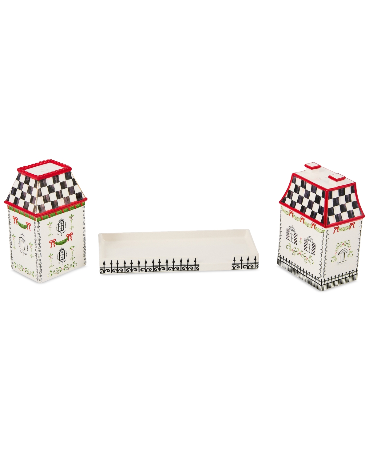 MacKenzie-Childs Holly Village Ceramic Salt & Pepper Set