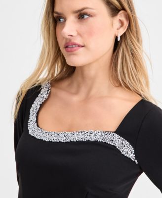 Women's Embellished Long Sleeve Sheath Dress