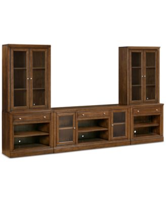 Amren 65" Wood 2 Door Console and 2 Door Hutches with Open Base with Drawers