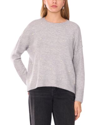 Women's Crewneck Embellished Pearl Long-Sleeve Sweater