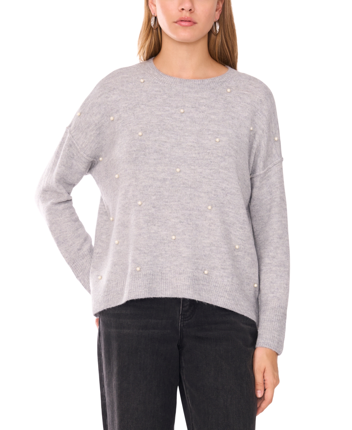 Sam & Jess Women's Embellished Pearl Crewneck Sweater In Gray