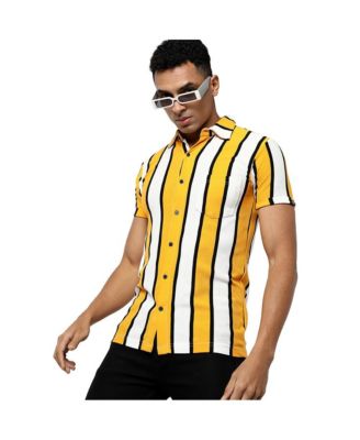 Men's Yellow Striped Regular Fit Casual Shirt