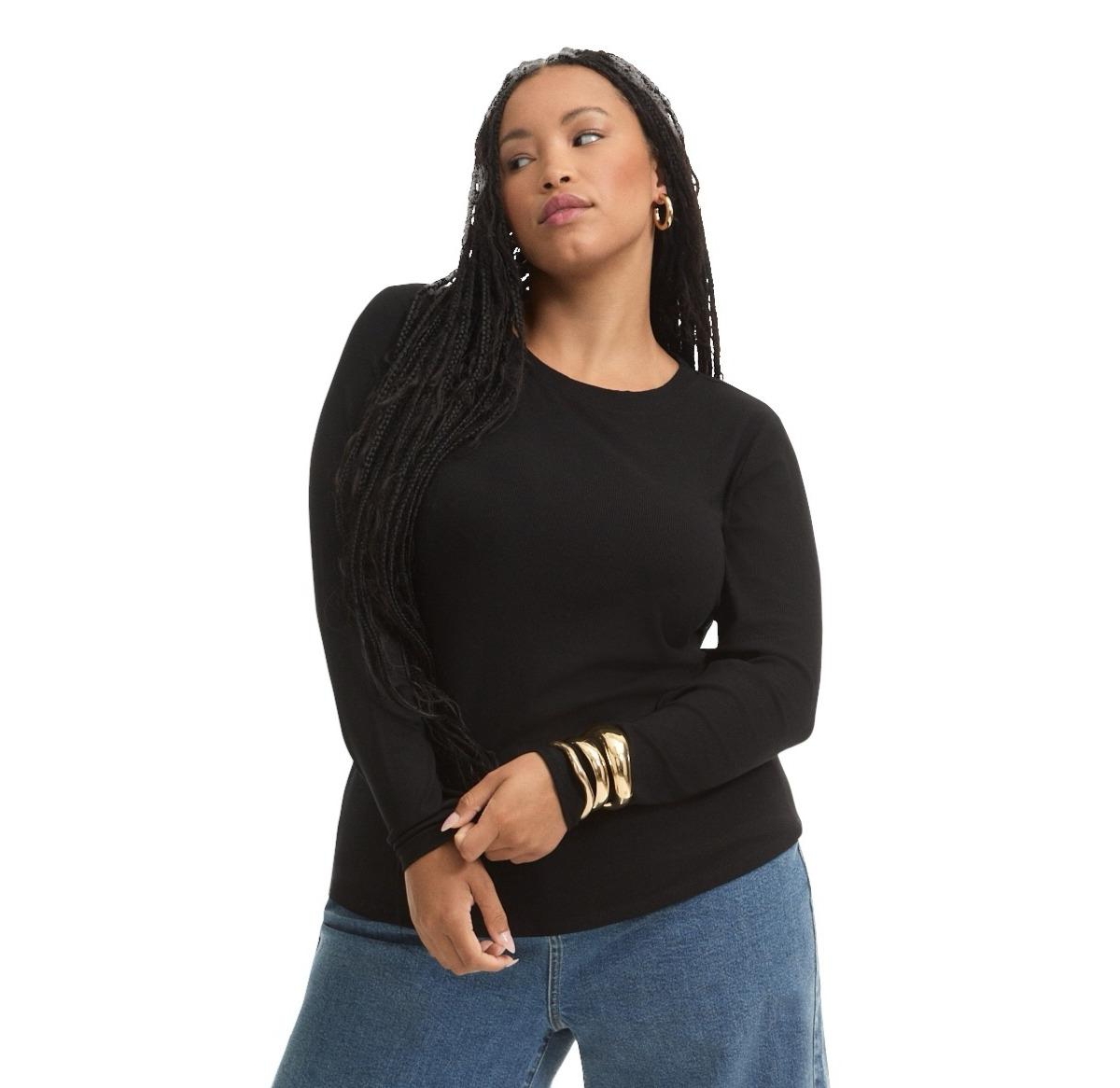 June + Vie Women's Plus Ribbed Crewneck Top