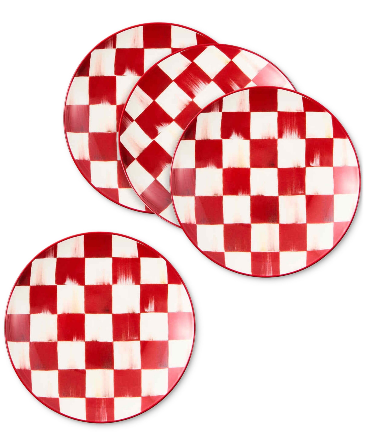 Mackenzie-childs Cherry Check Appetizer Plates, Set Of 4 In Red